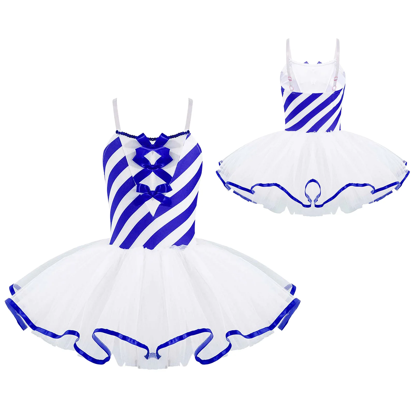 

Girls Kids Christmas Dance Dress Sleeveless Adjustable Straps Bowknot Adorned Mesh Tutu Dress for Ballet Dance Ice Skating Stage