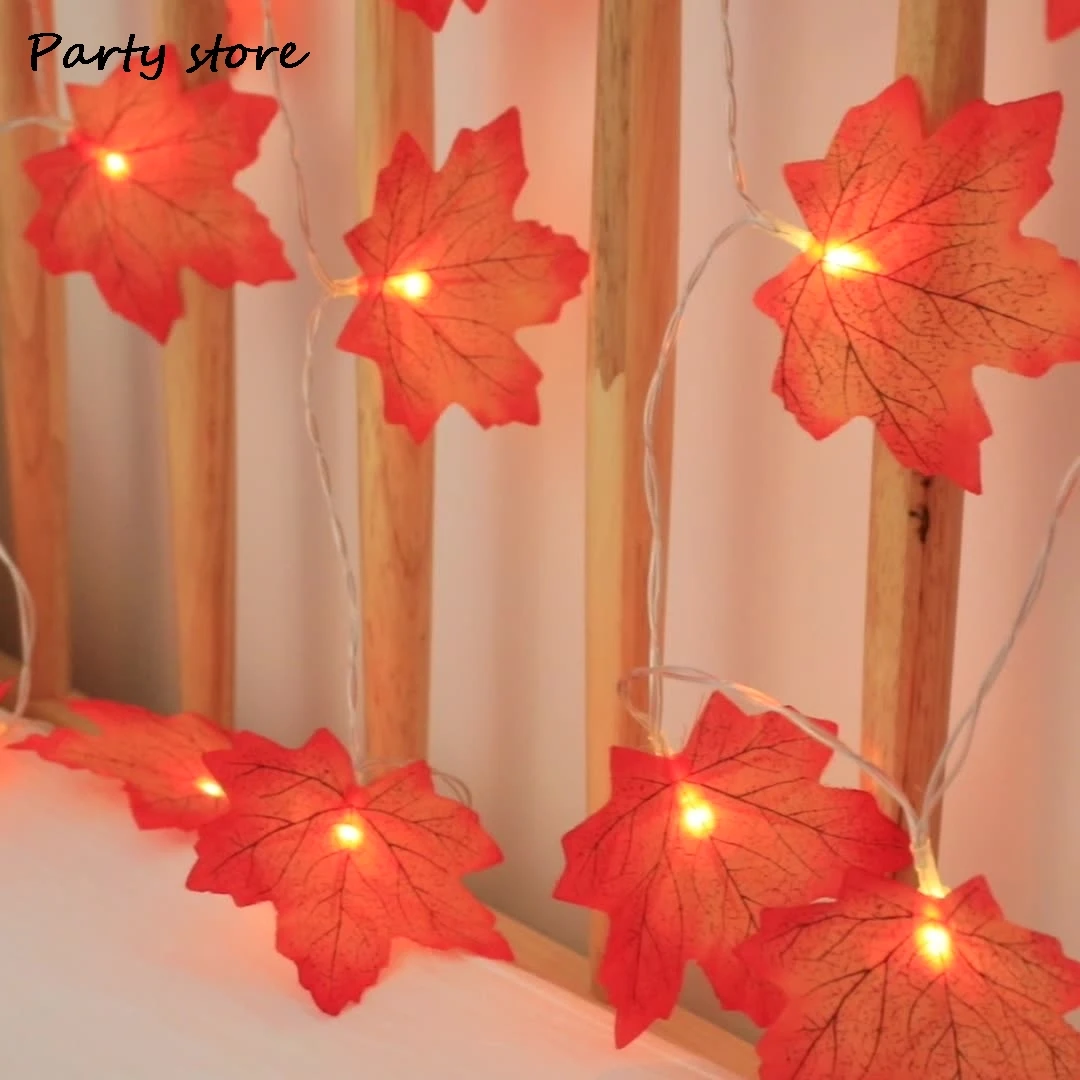 Halloween Christmas Decoration Artificial Maple Leaf Leaves LED Light String Lantern Garland Party DIY Decor Halloween New Year