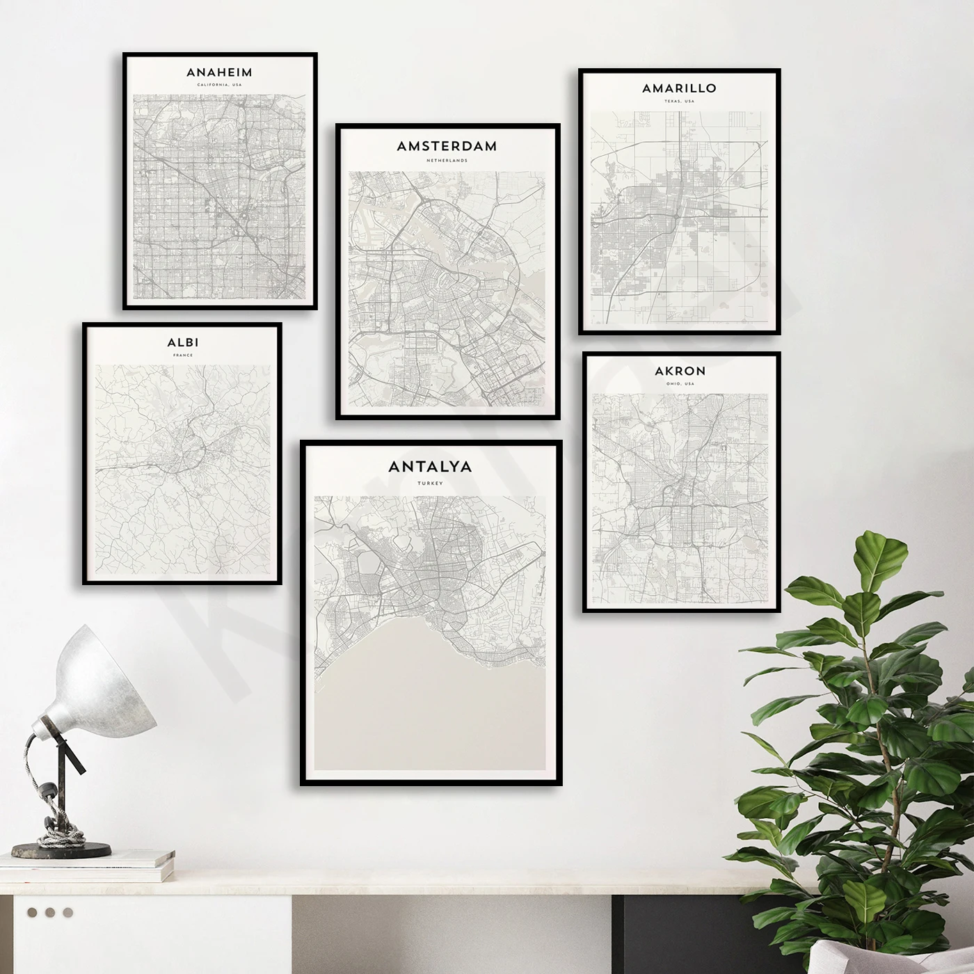 Antalya Anchorage Anaheim Amsterdam Amarillo Alexandria Albuquerque Albee Akron Los Angeles. City Travel Map Poster