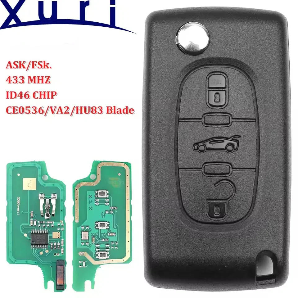 

For Peugeot 207 307 308 407 607 807 For Citroen C2 C3 C4 C5 C6 Xsara Berlingo Flip Remote Car Key HU83 VA2 0536 ASK/FSK byLiXian