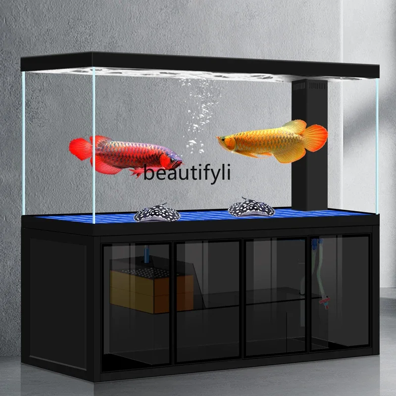 Large ecological arowana tank ultra-white glass bottom filter fish tank living room automatic water-free  HY