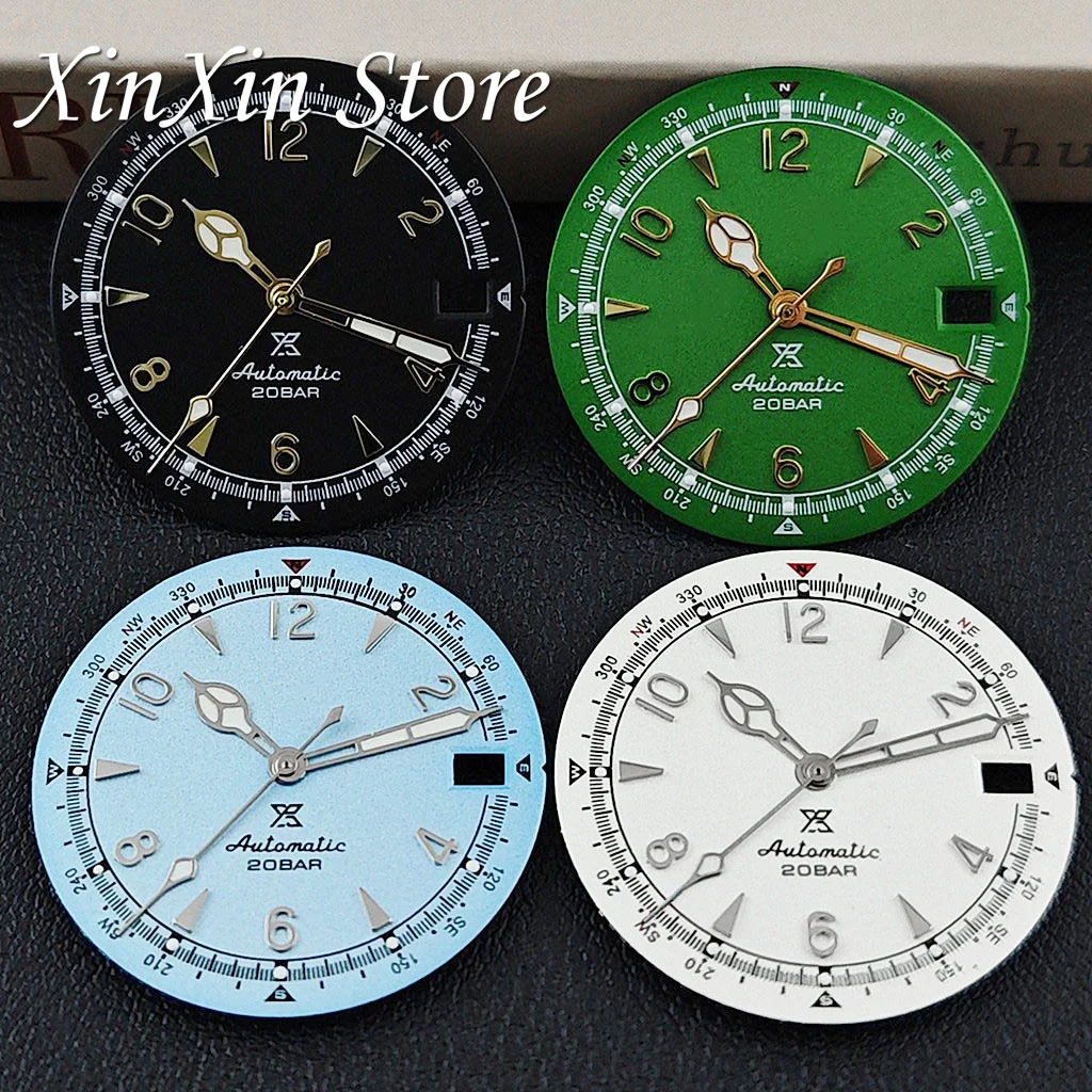 SKX وزارة الدفاع بطلب ماتي 28.5 مللي متر NH35 ساعة ريترو الطلب مع الأيدي الأخضر مضيئة ل NH35 NH36 4R ساعة يد تعمل بالحركة تعديل الملحقات