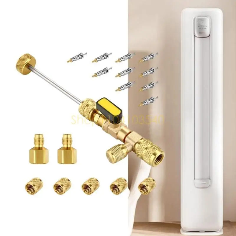 

02DC Valves Cores Remover Installer Tool with Double Size SAE 1/4 & 5/16 Port Valves Cores with Brass Nut for R22 R407 R410