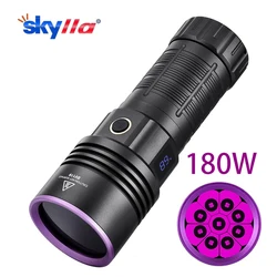 365nm Ultraviolet Black Mirror Purple Light 180W High Power 9LED UV Flashlight Pet Urine Tinea Ore Ink Dryer Fluorescer Detector