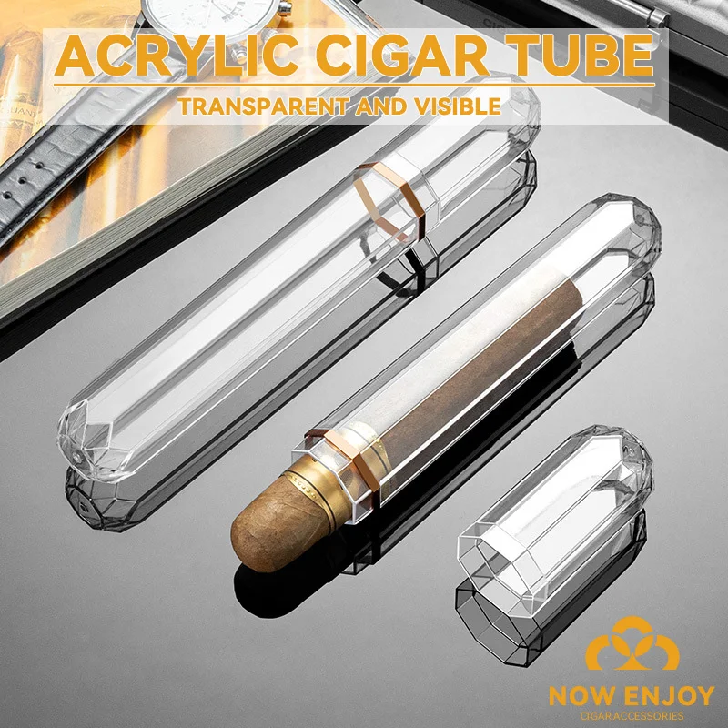 

NOW ENJOY Acrylic Travel Cigar Tube Fashion Humidor Holder Cigar Case Portable Storage Clear Storage Box Cigar Accessories