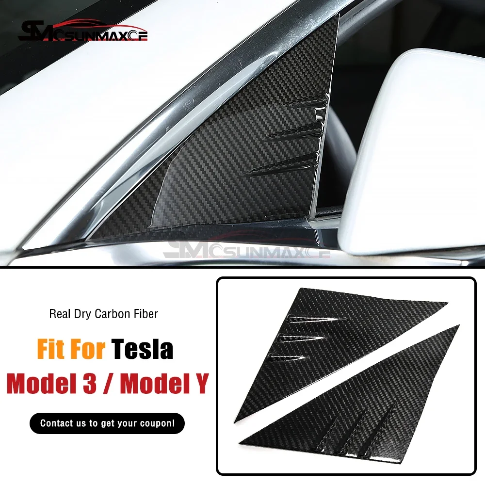 

Для Tesla Model Y Model 3 Highland 2024, крышка оконной панели из настоящего углеродного волокна, внешнее украшение, автомобильные аксессуары