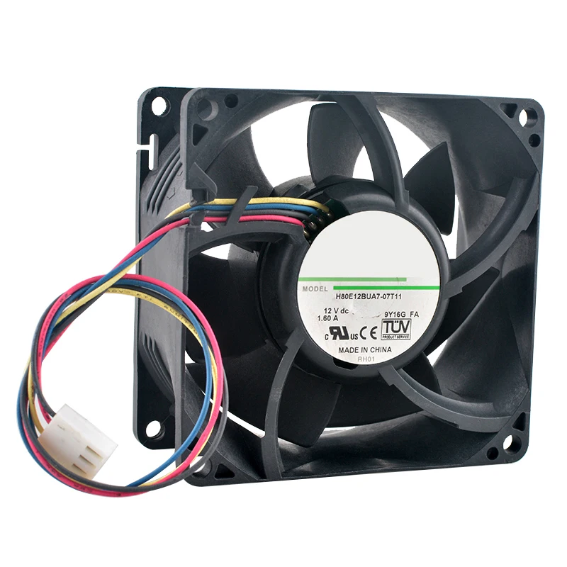 

H80E12BUA7-07T11 Вентилятор 8 см 80 мм 80x80x38 мм DC12V 1,60A 4-контактный 8000 об/мин Высокоскоростной осевой вентилятор охлаждающий вентилятор для зарядных станций
