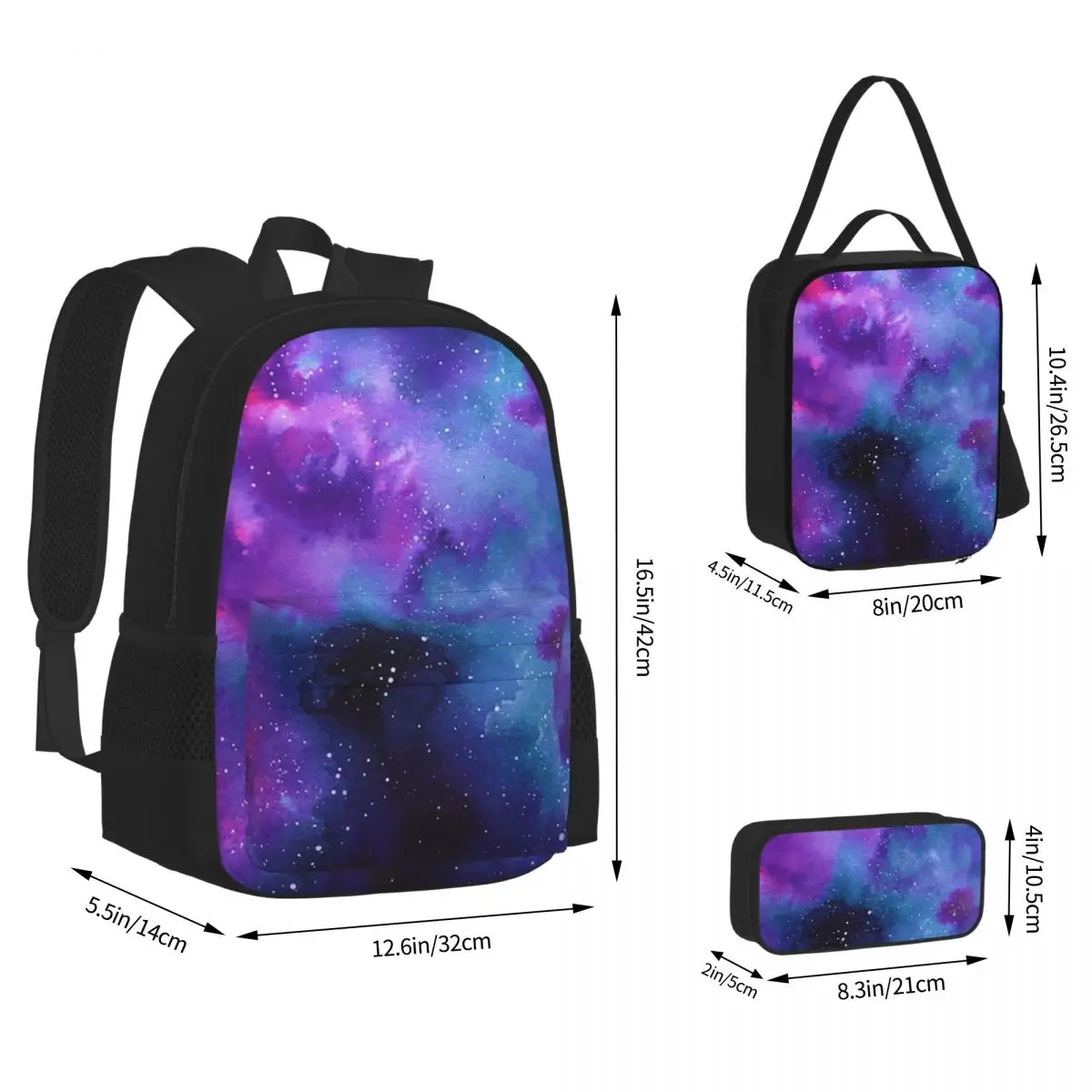 Neon Galaxy Dreams Backpacks Students Bookbag School Bags Children Rucksack Lunch Bag Pen Bag Three-Piece Set