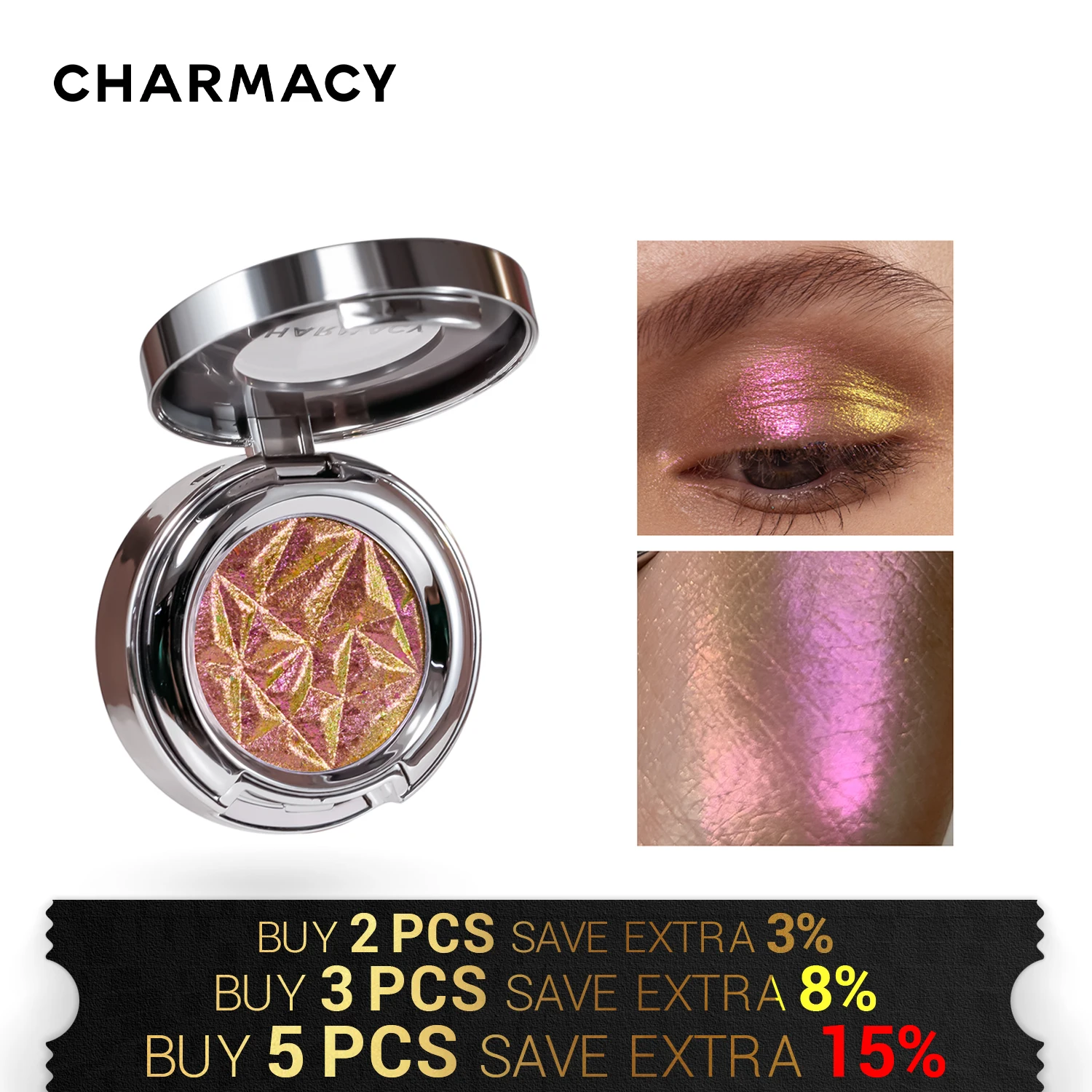 CHARMACY Chameleon Glitter Eyeshadow Palette Intense Multi-color Shift Long-lasting Luxury Eye Shadow Make-up Cosmetic for Women