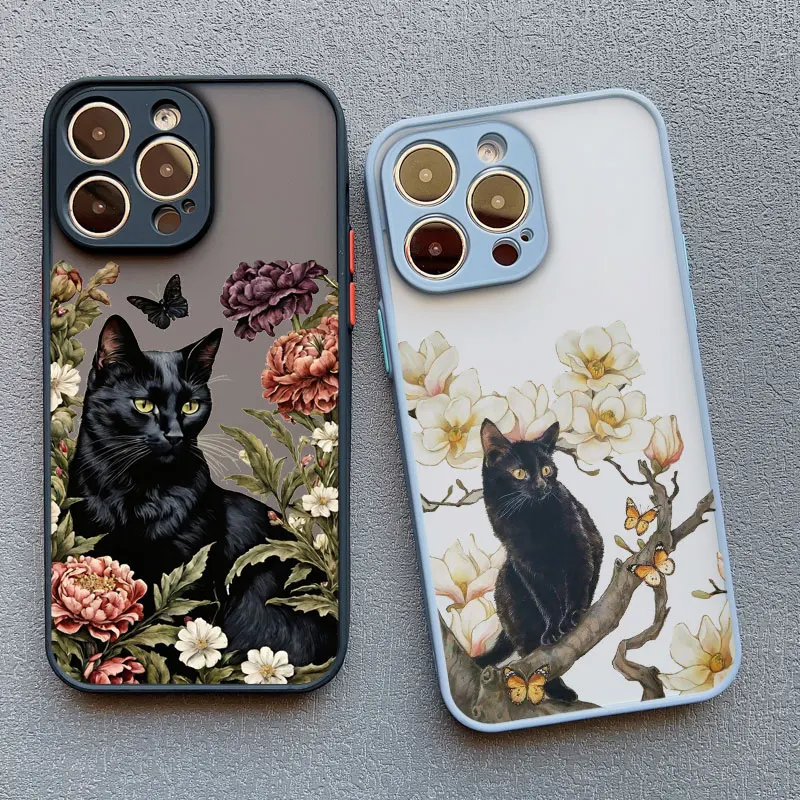 A Cat Among Flowers Phone Case For iPhone 13 11 12 Pro Max Mini 15 14 Plus Pro Max X XR XS 7 8 Plus SE2 Shockproof Back Covers