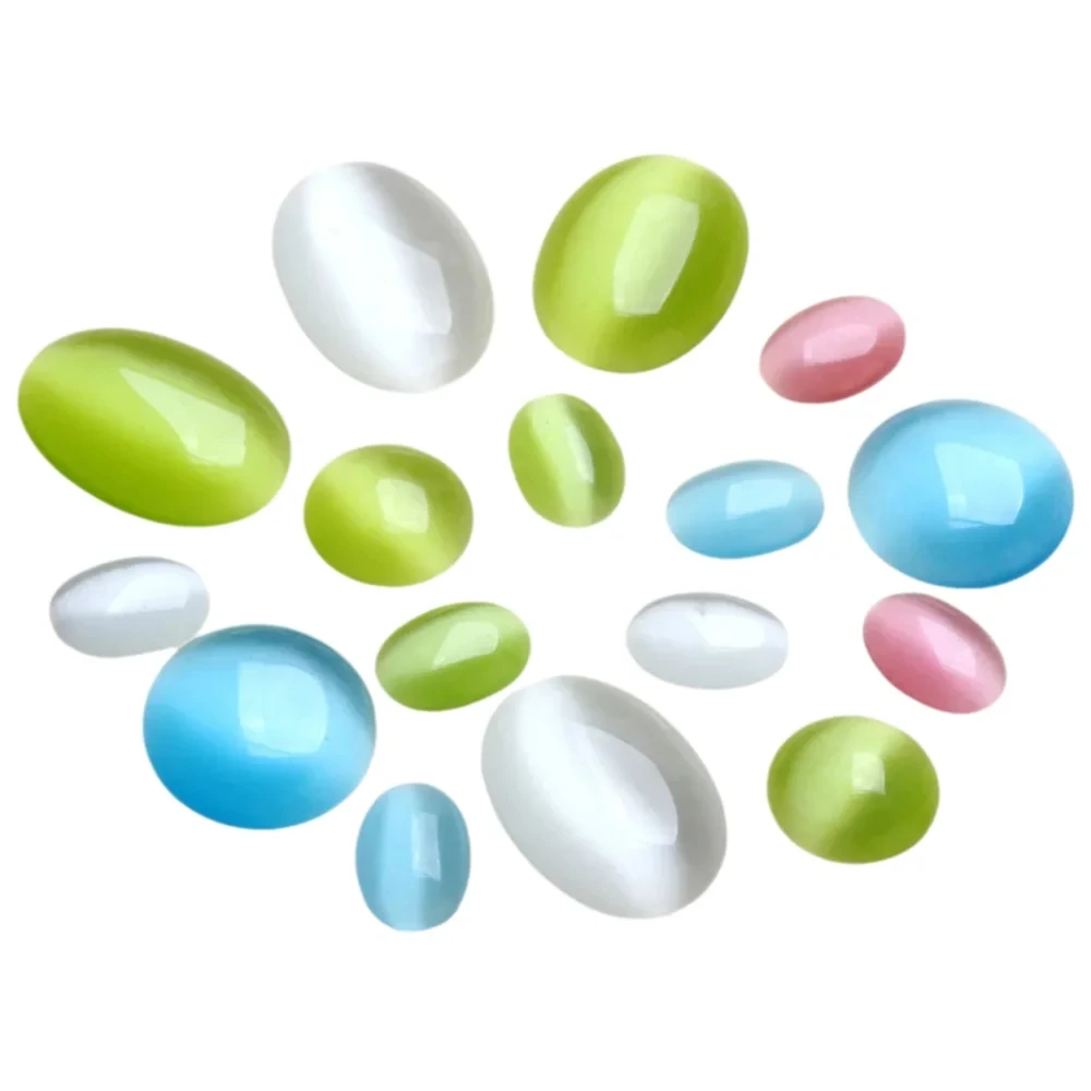 12/6Pcs 10x14mm/18x25mm Oval Cabochon Colorful Cat Eye Stone 15/20mm Round Beads DIY Craft Bracelet Earring Jewelry Accessories