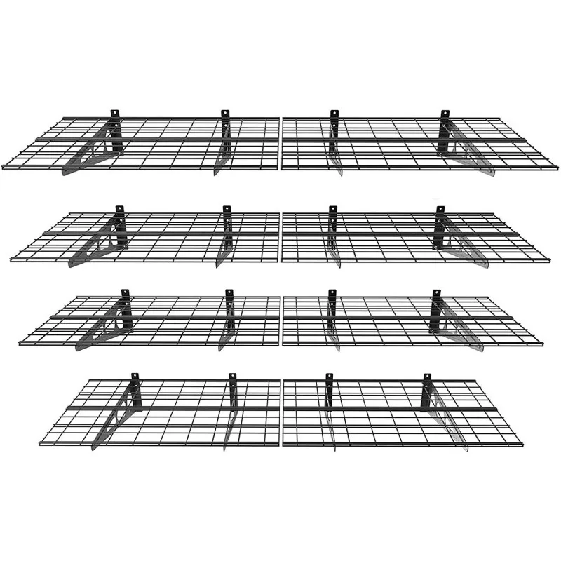 4-Pack 2X6Ft 24-Inch-By-72-Inch Wall Shelf Garage Storage Rack Floating Shelves, Black