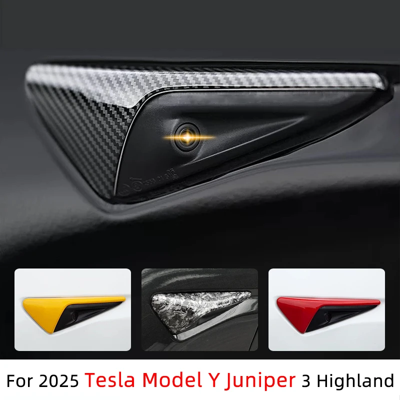 

Аксессуары для Tesla Model Y juniper 2025 Model 3 Highland 2024, боковая крышка камеры с углеродным узором, наклейка из АБС-пластика