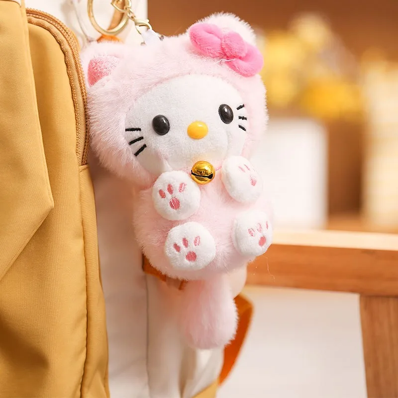 Uroczy breloczek z pluszową lalką Hello Kitty, modny, kreskówkowy wisiorek KT do plecaka z dzwoneczkiem, ozdoba do torby, zabawka dla dzieci, prezent na święta.
