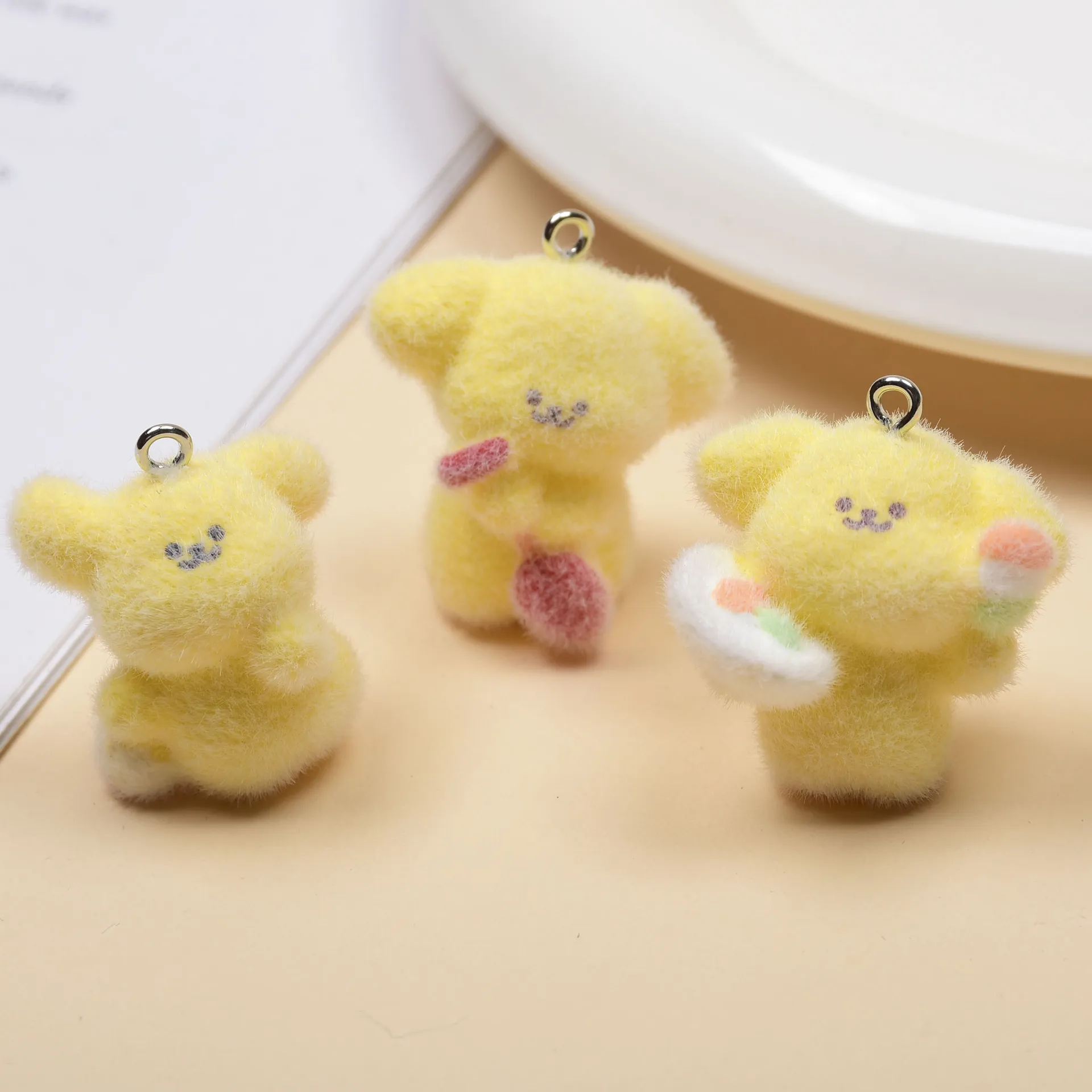 

30pcs Flocking Resin Cartoon puppy Charms Plush Animal Pendant For Bag keychain DIY Craft Jewelry make Accessory wholesale