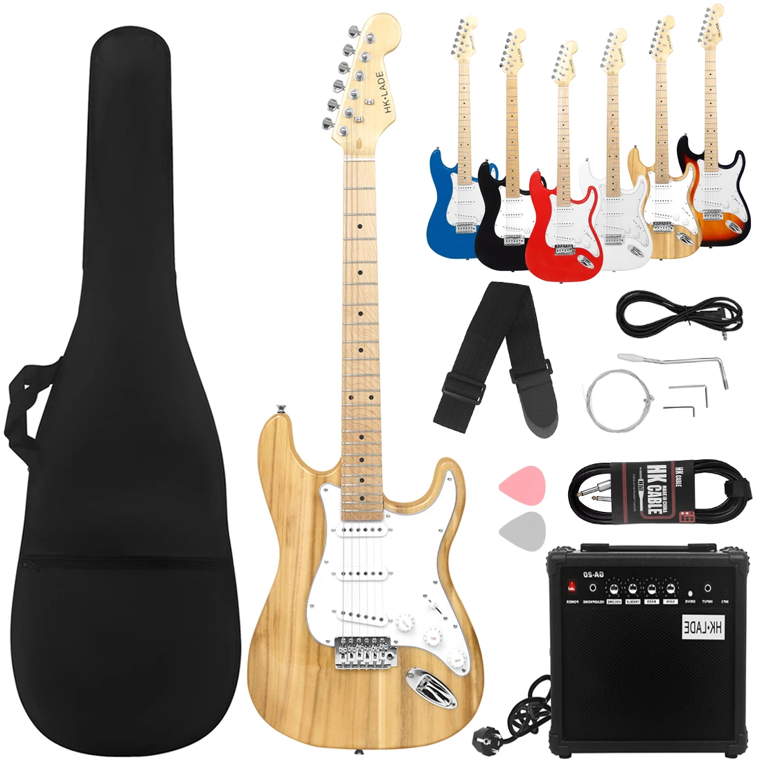 

Wood HK.LADE 39 Inch Electric Guitar 22 Frets ST Rosewood Fingerboards Electric Guitar Set with Amplifier Strap Strings