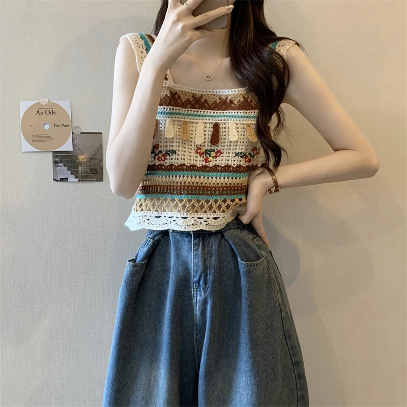 Women's Vest Knitted Vintage Knit Sweater Vests New in Knitting Fabric Summer Dongdaemun Korea2023