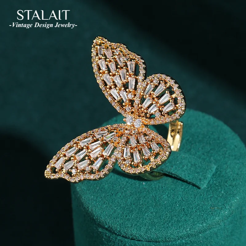 

Vintage Cubic Zirconia Jewelry Butterfly Ring Relief Beauty Gold Color Luxury Quality New In 2025 Women Accessories Christmas