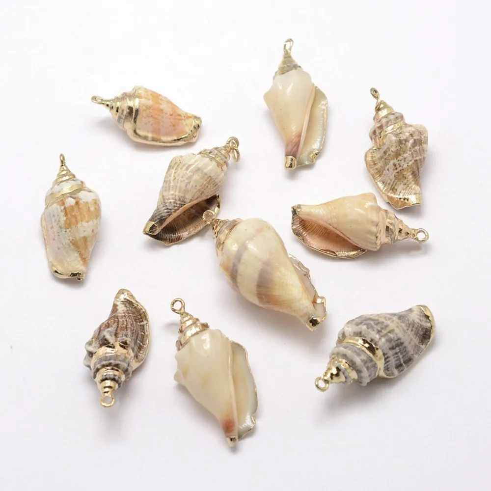 10pcs  Electroplated Conch Shell Pendants 26~52x13~23x15~17mm Hole: 2mm
