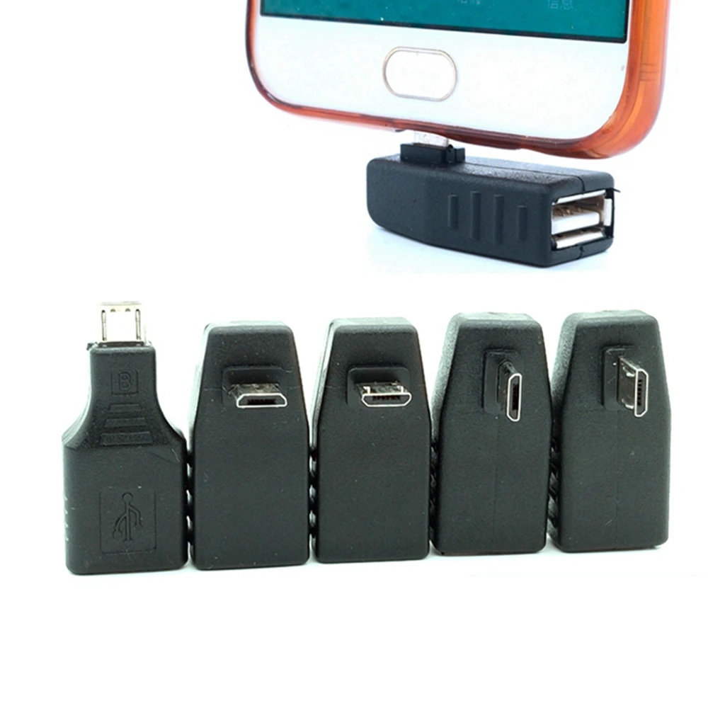 Cotovelo Micro USB para adaptador USB fêmea, telefone móvel, Tablet, OTG, 5Pin