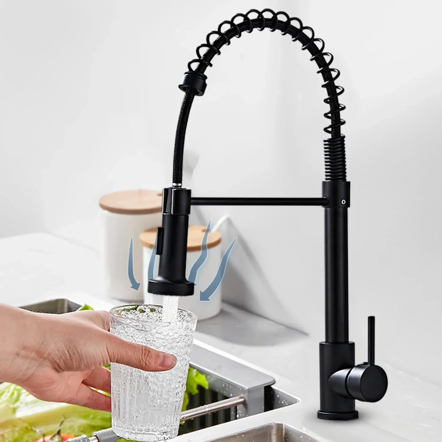 Küchenarmaturen Feder-Küchenarmatur mit Ausziehbarer Brause 360° ° Drehbarer Einhand-Wasserhahn für Heiß- und Kaltwasser aus Edelstahl mit Dual-Modus-Auslauf, Spritzschutz und Wassersparfunktion für Küche und Haushalt – Detail 3