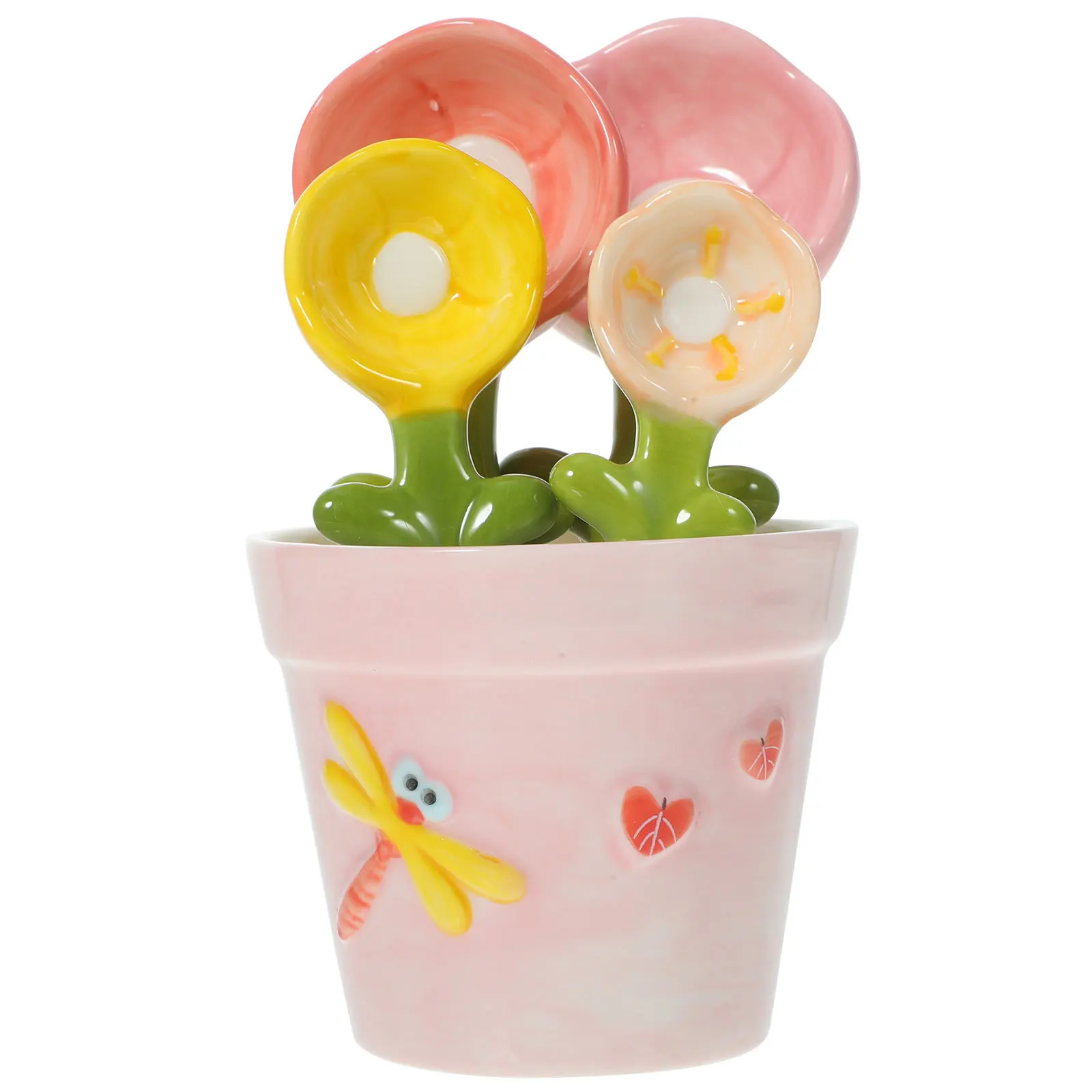 

1Set Ceramic Flower Measuring Spoons Flower Pot Base Baking Kitchen Measuring Spoon Set Cute Household Food Spoons