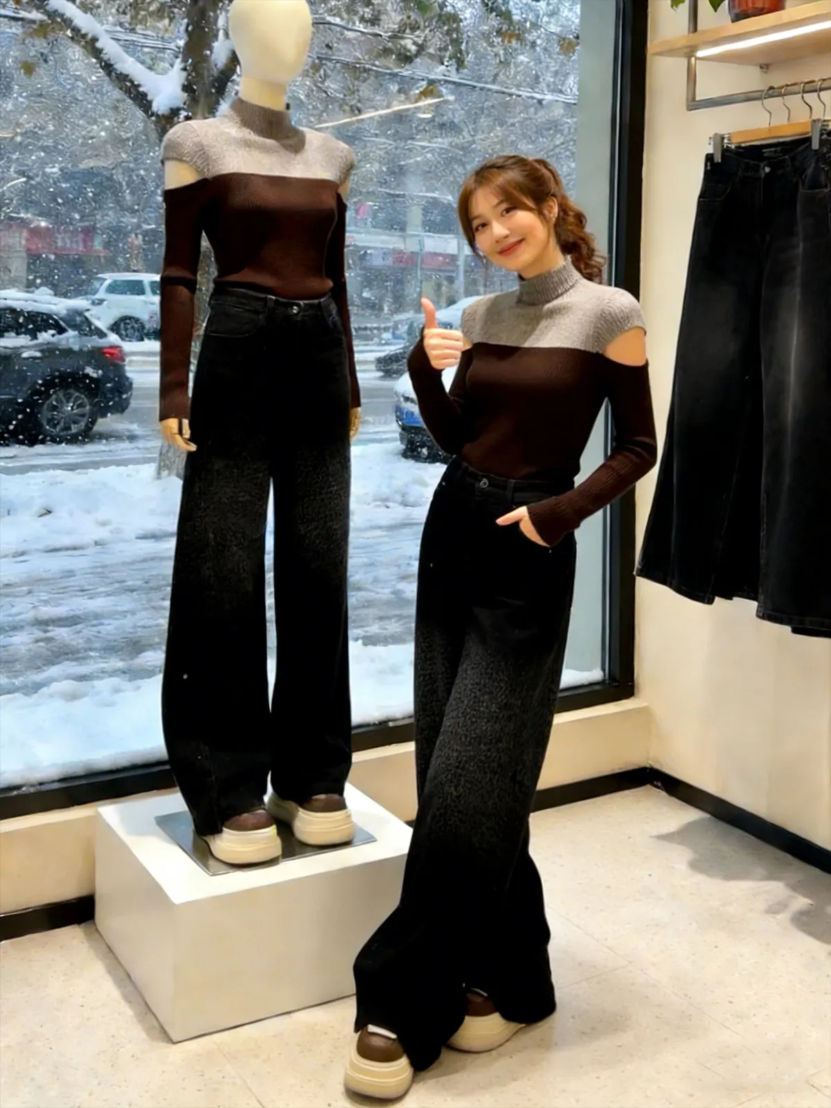 

Женские джинсы с высокой талией и широкими штанинами, зимние, новые, прямого кроя, в пол, с термостразами