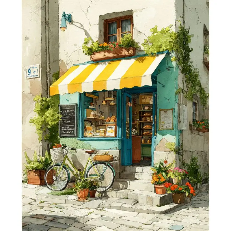 

PhotoCustom Modern Painting By Numbers Paint Kit Picture Drawing Street Side Shops Canvas Painting Home Decoration For Adults Di