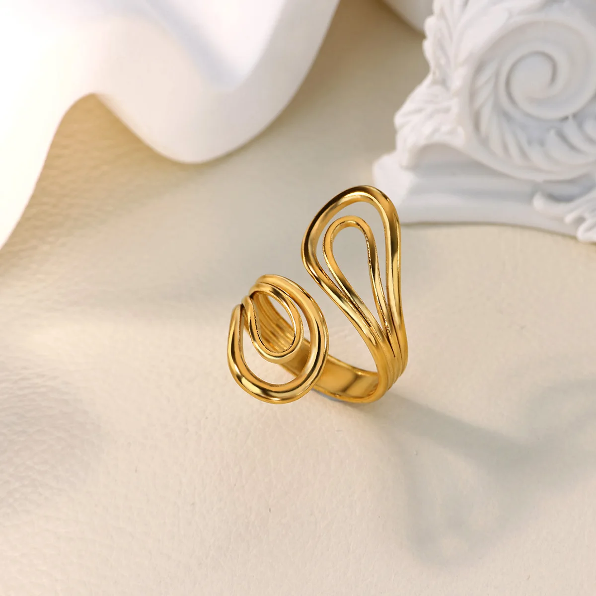 Edelstahl Chunky Breite Ringe Für Frauen Vintage Gold Farbe Geometrische Open Finger Ring Mode Minimalistischen Schmuck Geschenk Femme
