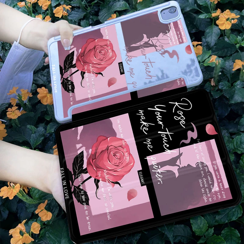 Smart Cover for IPad 5th Generation 9.7 Inch IPad 10th Gen Air 5th 4th 10.9 2020 Pro 11 IPad 10.2 7th 9th 8th Rose Illustration