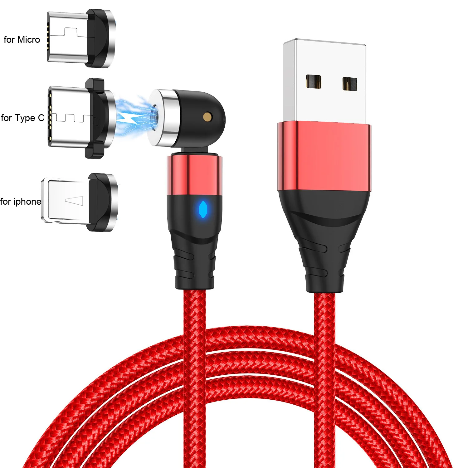 Cable magnético giratorio de carga rápida tipo C Rojo