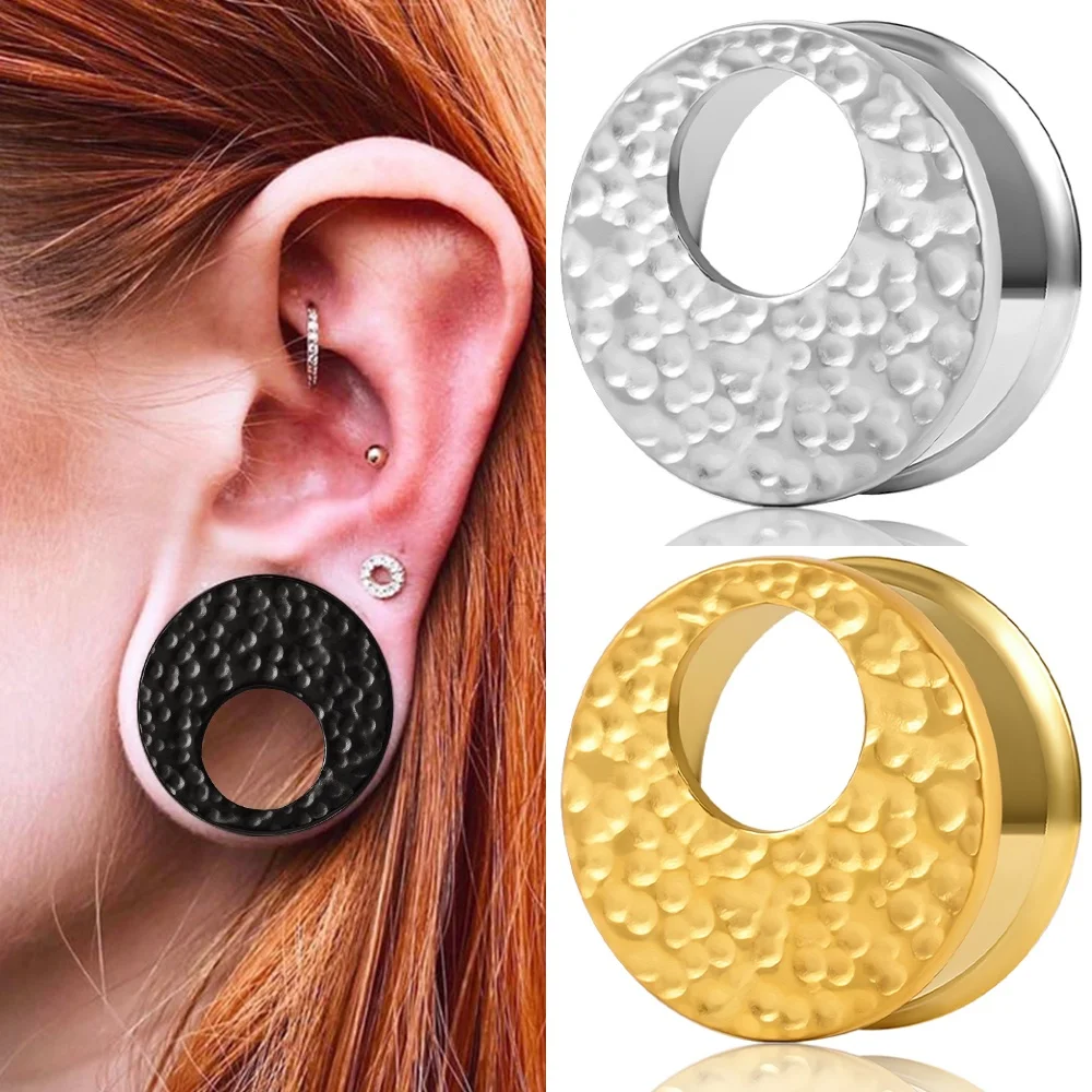 Vanku 2PCS 316 Stainless Steel Round Pounding Ear Gauges Stretcher Ear Plugs Tunnels Piercing Women Men Body Jewelry expansions