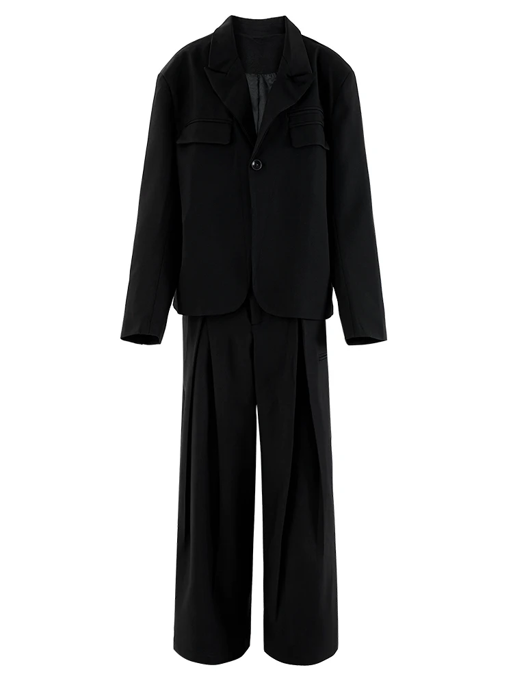 [EAM] Big Size Blazer Pleated Wide Leg Pants Two Piece Suit New Lapel Long Sleeve Women Fashion Tide Spring Autumn 2024 CPG2015