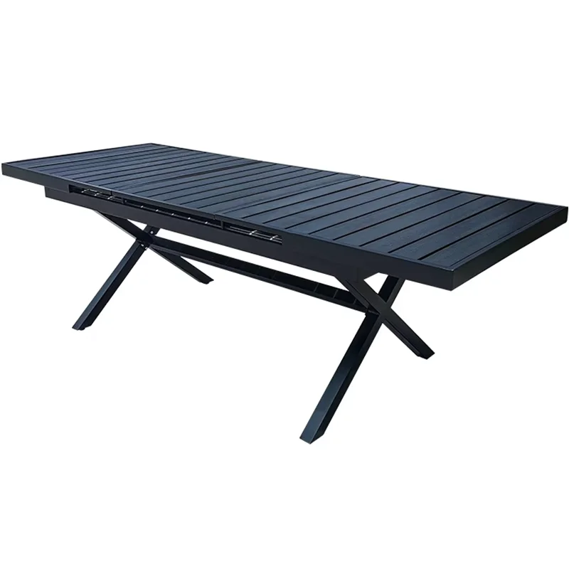 Extendable Dining Table for 6-10 People Rectangular Wood-plastic Retractable Table Waterproof Tabletop Family Outdoor Furniture