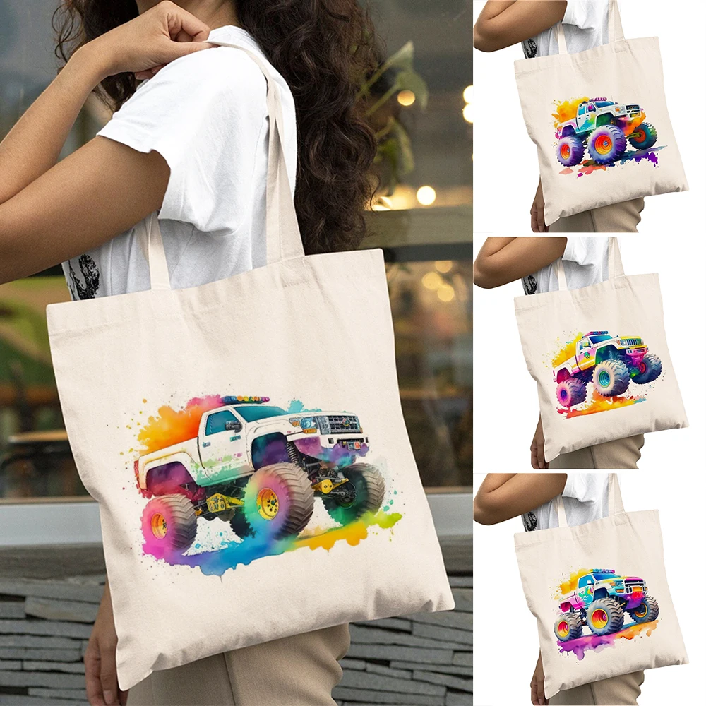 

Rainbow Monster Truck Lady Shopper Bags Double Print Vibrant Vehicle Women Daily use Shoulder Handbag Splash Girl Shopping Bag