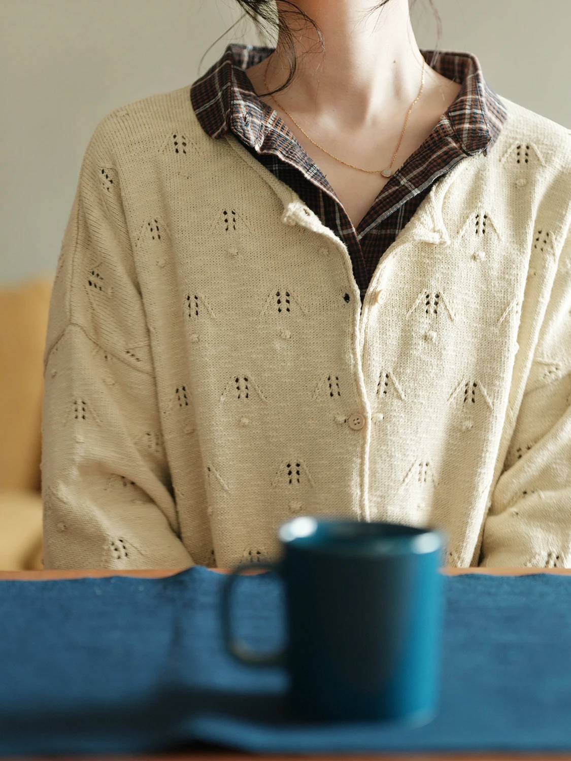 

Lrcp Two People's Production Particle Cotton 3D Hooked Flower Sweater Cardigan Women's Loose Fit Hollow out Long Sve round...