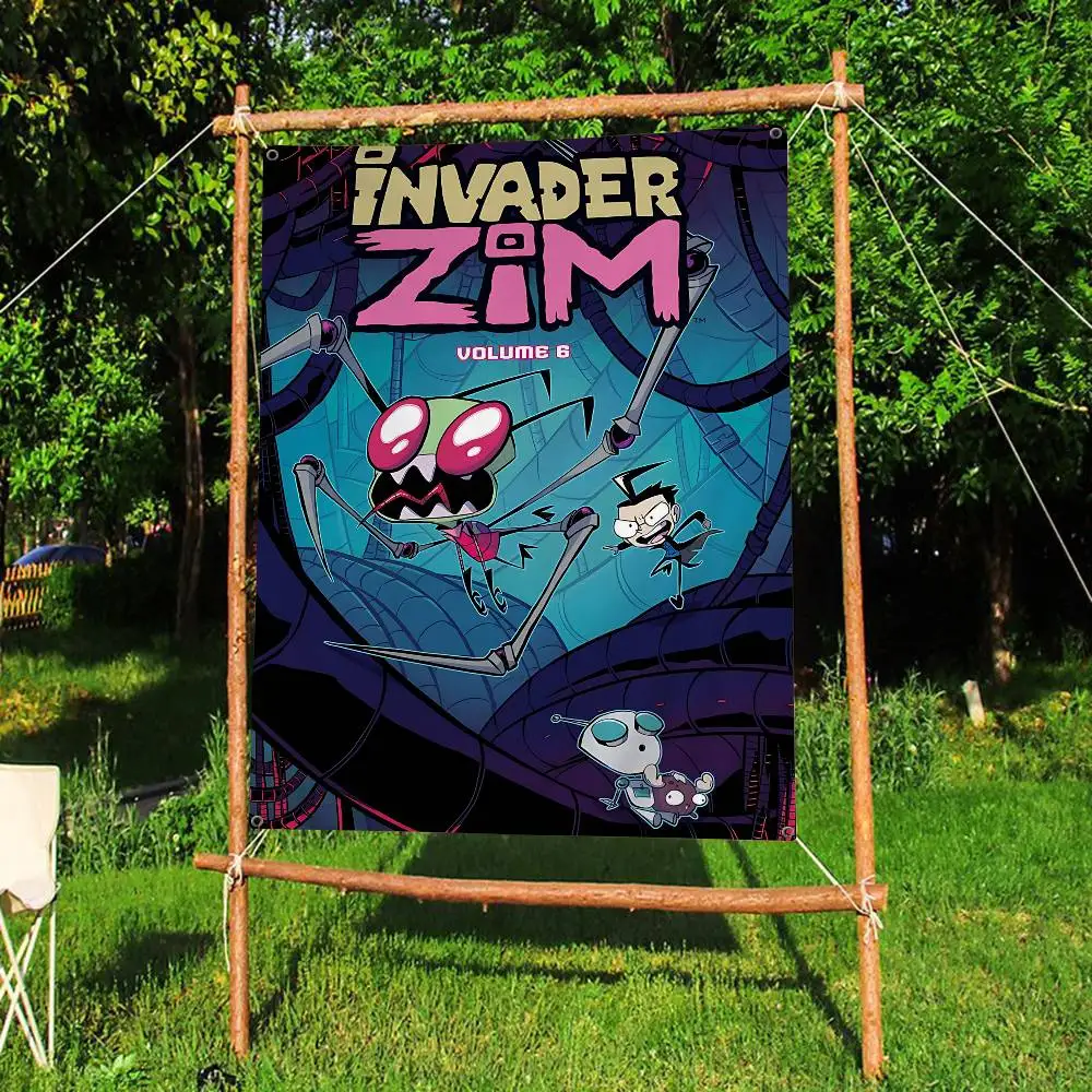 I-Invader Cartoon Anime Z-zim Colorful Flag Wall Hanging Bohemian Wall Banner Mandala Indoor Art Decor
