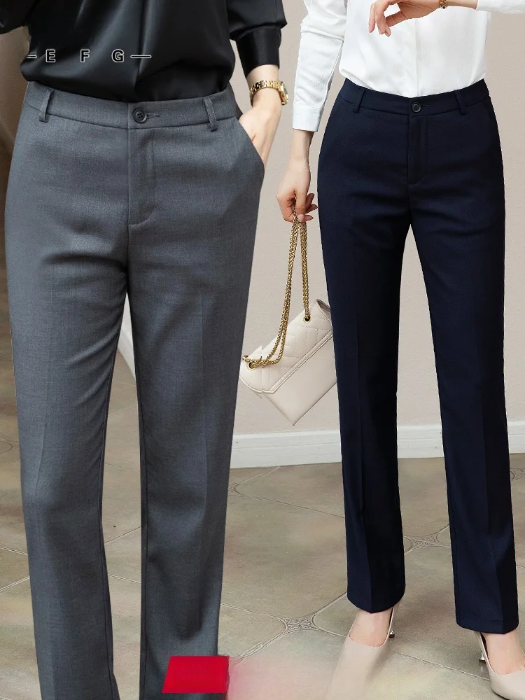 

Women's High Waist Straight Leg Suit Pants Drapey Loose Workwear Black Summer Trousers Professional Fashion Korean Style