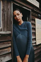 AS AW25 elegance slip satin dress + knitting cross top +mockneck woman clothing set adjustable maxi floor length