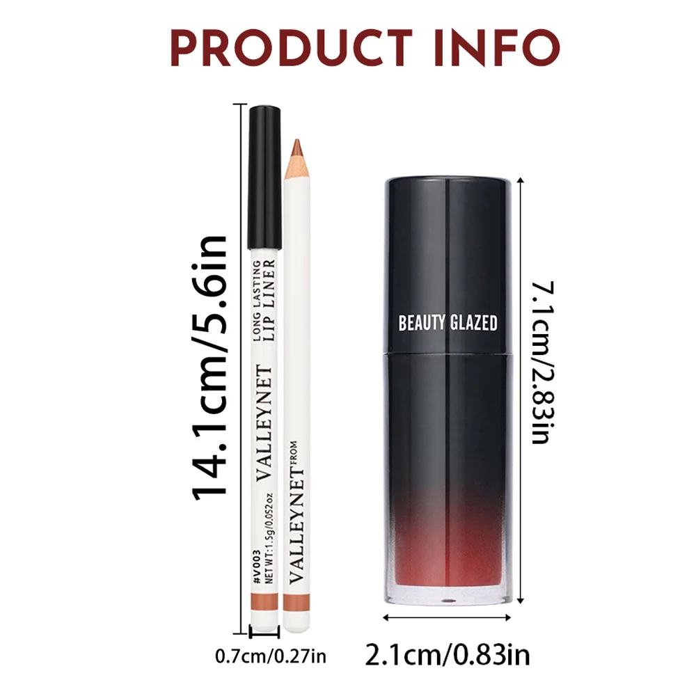 2 unids/set delineador de labios de terciopelo mate brillo de labios + aceite de labios de larga duración impermeable combinación de labios maquillaje tutorial cosméticos