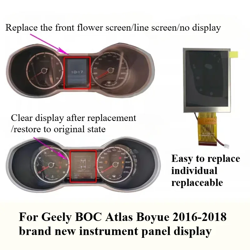 

For Geely BOC Atlas Boyue Automotive Dashboard Small Screen LCD Screen 2016-2018 Model Year Display Screen Assembly 1pcs