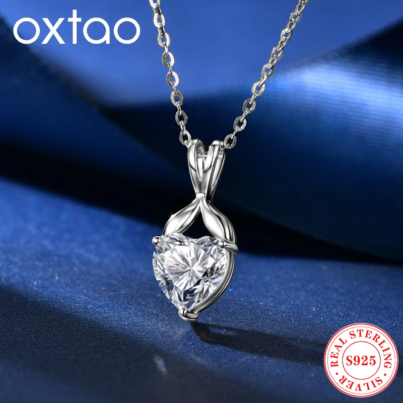 

Ожерелье OXTAO Love Heart с муассанитом 2 карата для женщин, 100% серебро 925 пробы, цепочка с подвеской, свадебное украшение, подарок для женщин