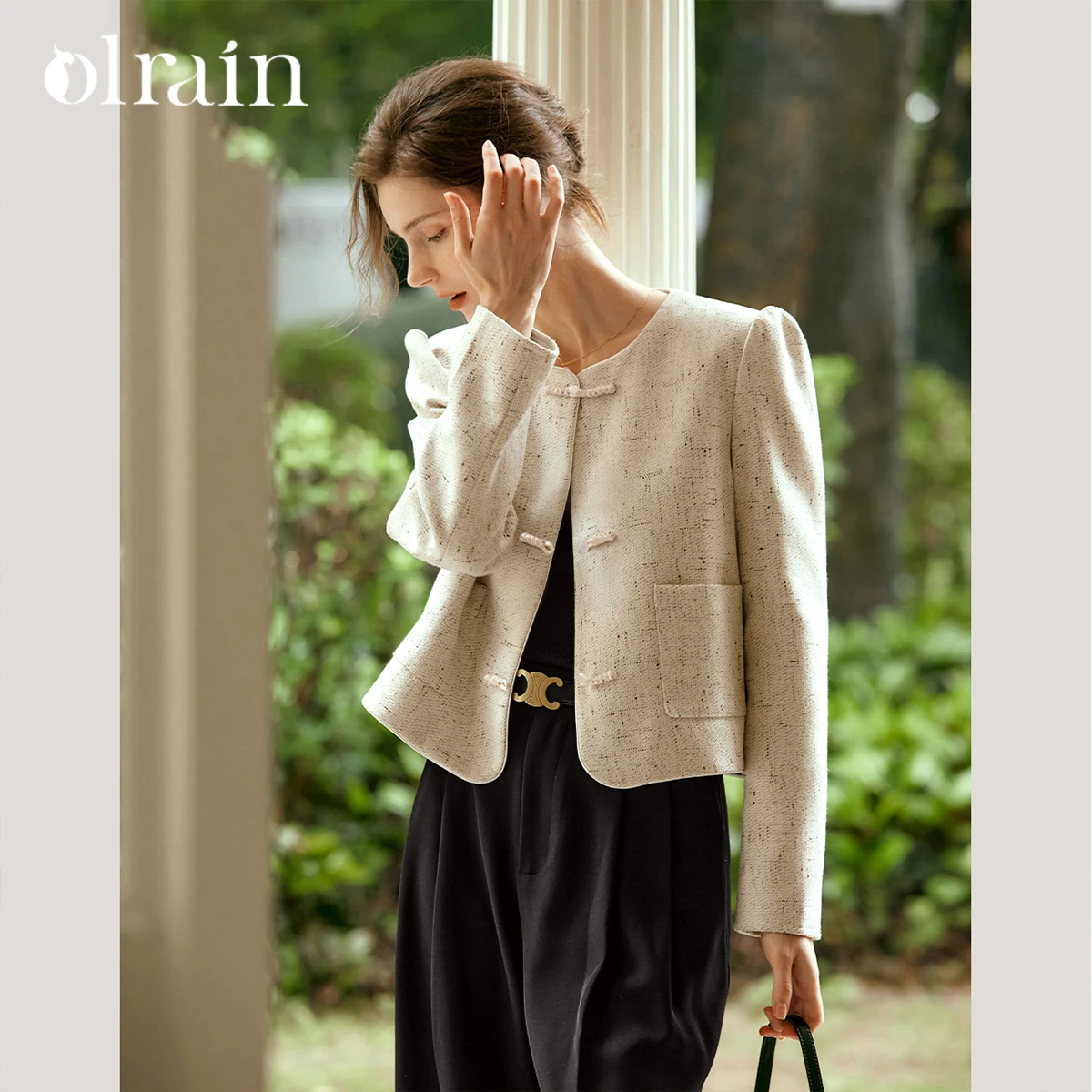

OLrain Simple Elegant Jacket for Woman Round Neck Long Sleeve Coats 2026 Autumn New Solid Loose Single Breasted Tops GM56QW92988