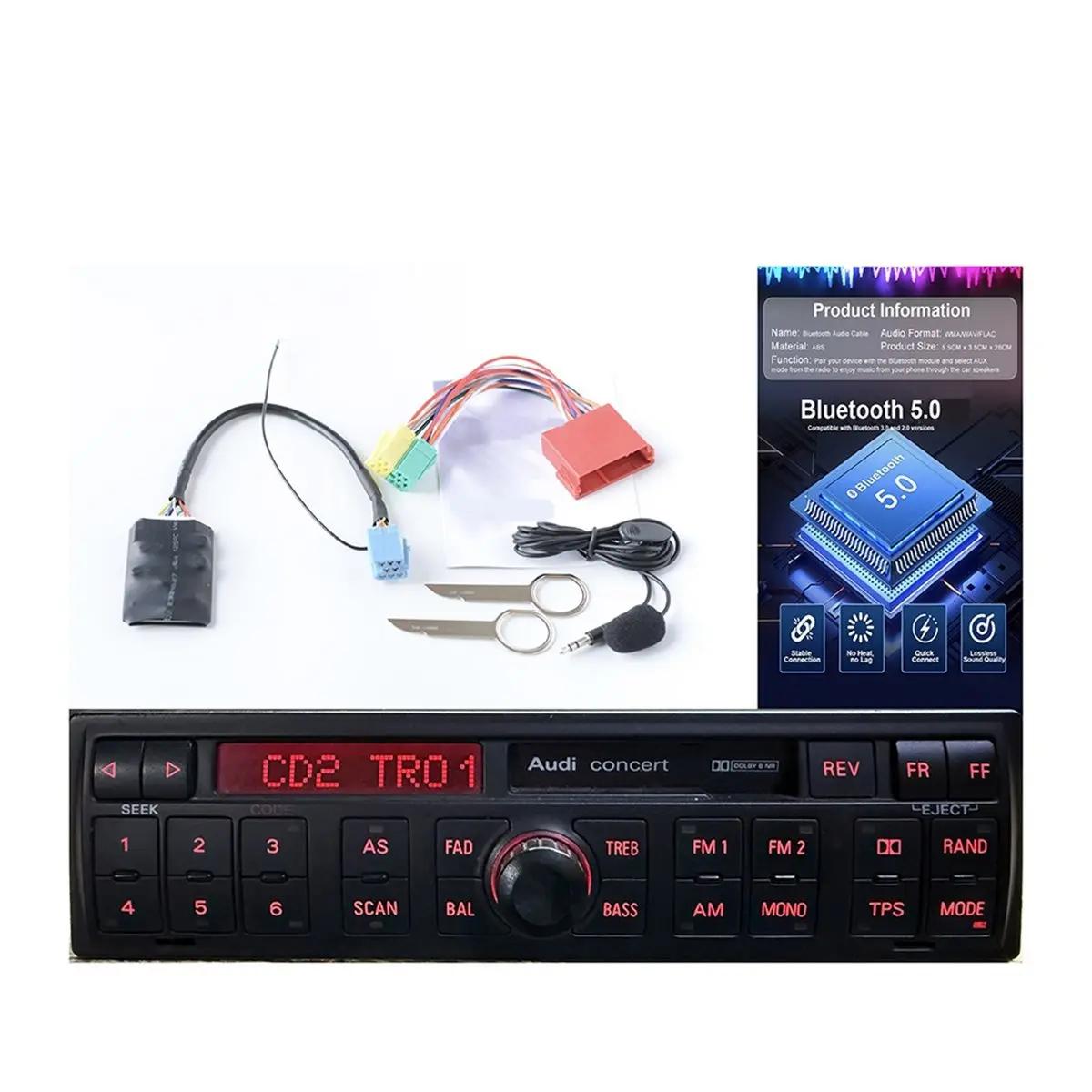 B09A Car Microphone Bluetooth 5.0 AUX Handsfree 8 Pin Adapter A2DP Music Audio Cable for Audi A3 8L 8P A4 A6 4B A8 VW B5 B6 view 3