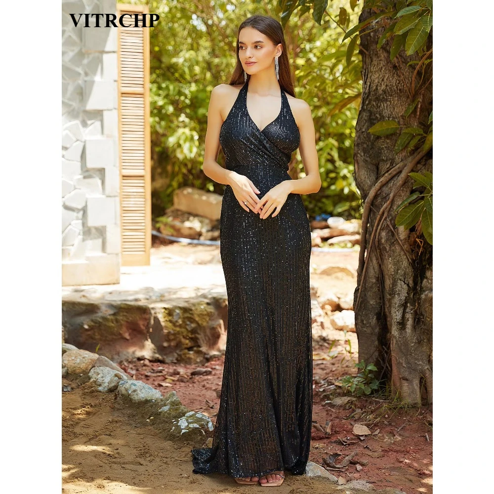 

2025 Black Split Elegant Evening Dresses Women Sexy Spaghetti Straps V Neck Sequin Mermaid Long Dress Summer New Party Vestidos