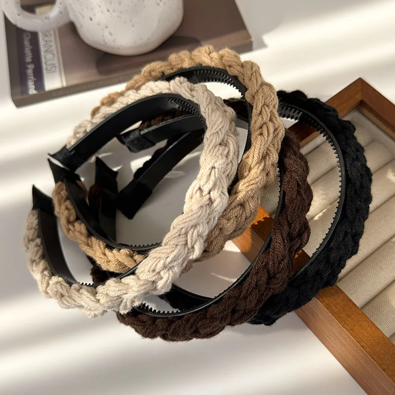 Retro Coffee Color Knitting Braided Headbands For Woman Girl Elegant Hair Band Wash Face Hair Hoop Fashion Hair Accessories New