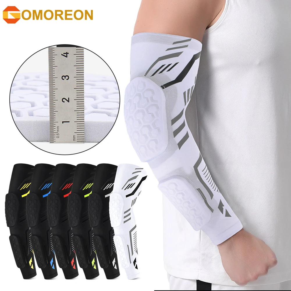 

1Pcs Padded Arm Sleeve Protective Compression Elbow Pad Basketball Football Volleyball Sports Youth & Adult, Single Sleeve