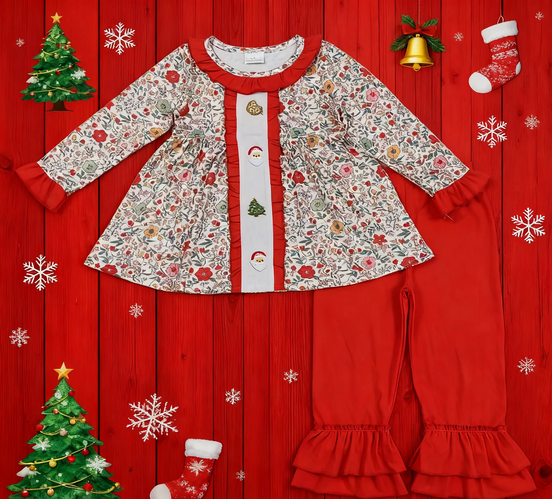 

Z915-15 GLP2365 Baby Girls Christmas Clothes Long Sleeve Top With Pants Set Kids Boutique Outfits