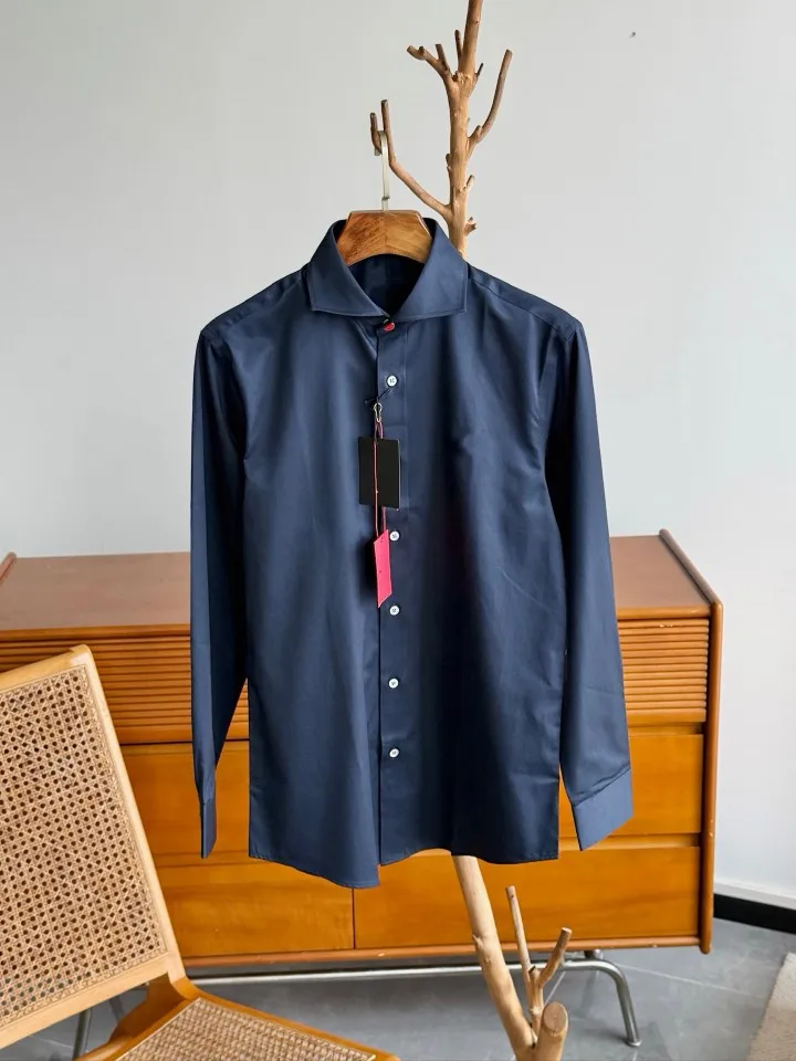 Men's Old Money Style Jacquard Embroidered Logo Solid Business Formal Long Sleeve Slim Fit Shirt