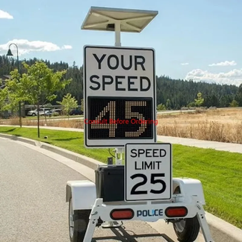 Solar Tech Movable Solar Powered Radar Speed Sign With Trailer Silent Advisor Radar Speed Detection And Monitoring Trailer